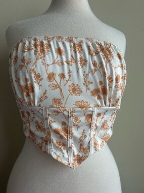 SHEIN White Strapless Floral Corset Bandeau — Burnt Orange Print